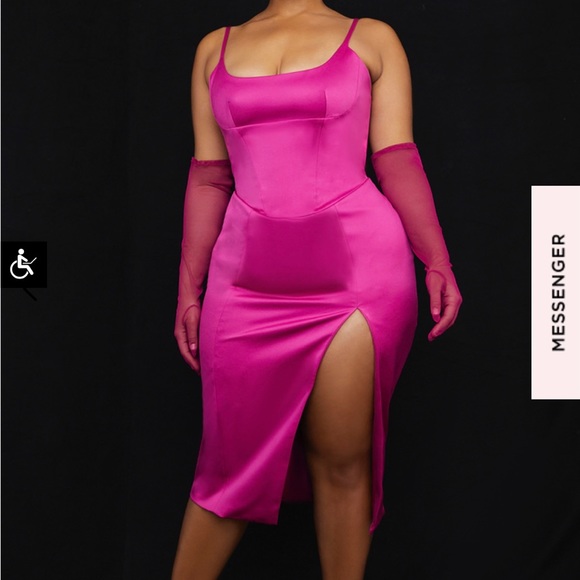 House of CB- Casimira - PINK SATIN CORSET MIDI DRESS - Picture 8 of 12